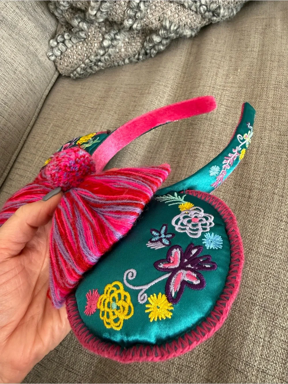 Disney Parks Encanto Embroidered Pink & Teal Mouse Ear Headband